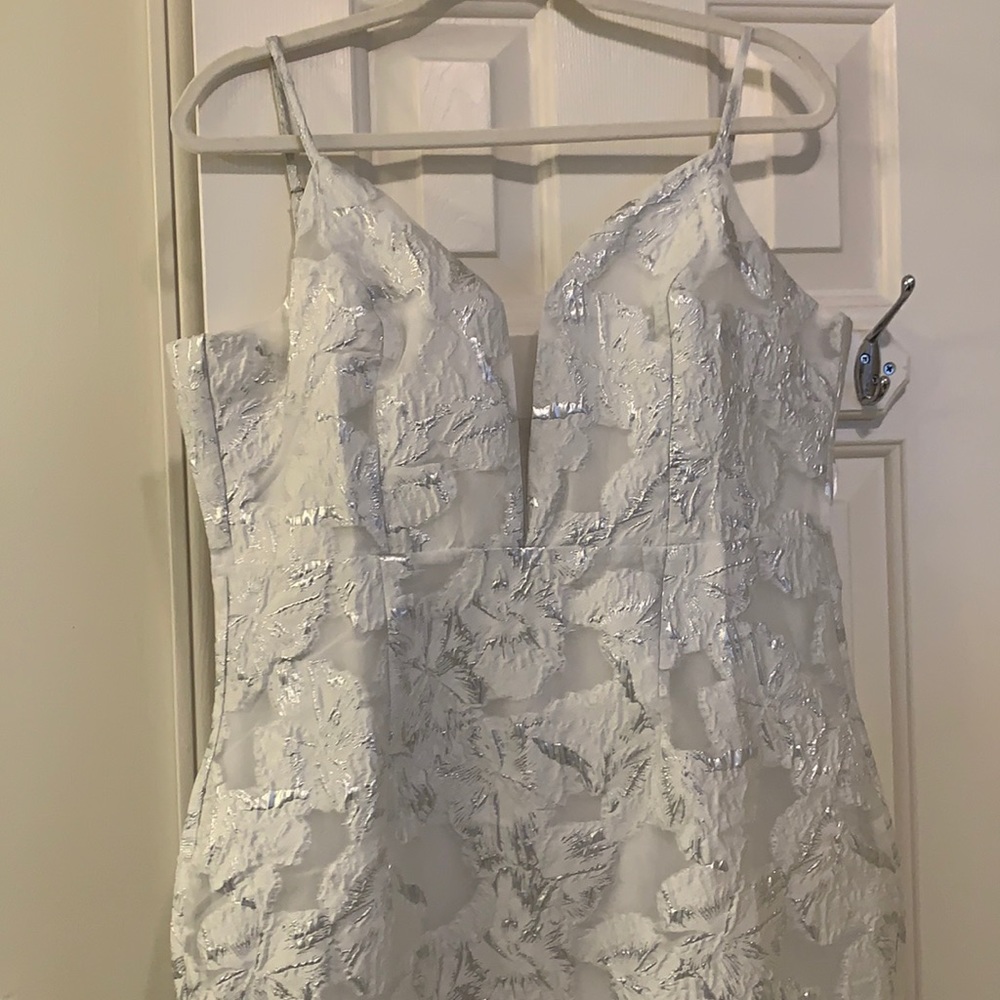 Size L silver brocade prom dress fishtail maxi dress